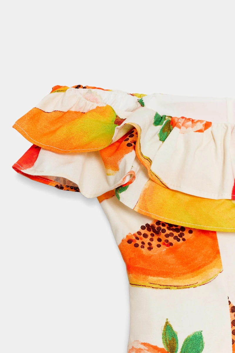 FRUIT PRINT RUFFLED MINI DRESS