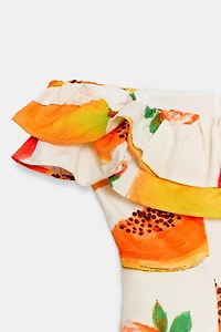 FRUIT PRINT RUFFLED MINI DRESS