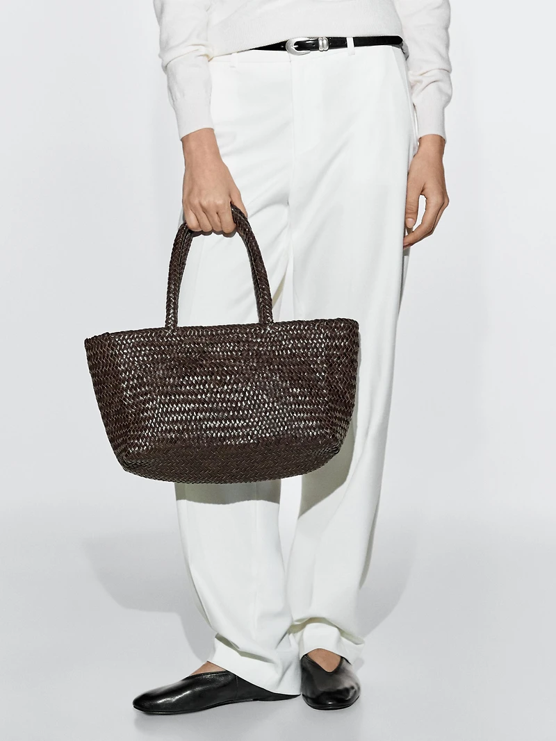 Tote bag tressé en cuir nappa