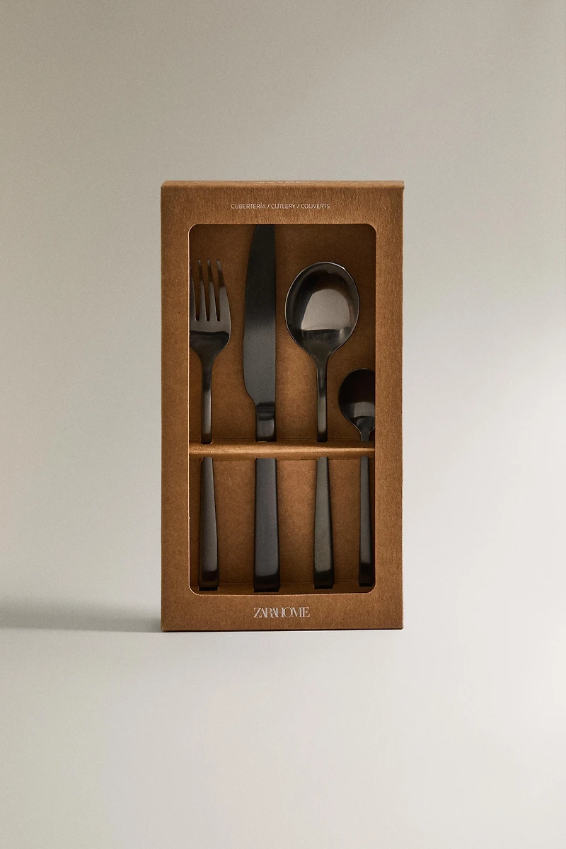 4-PIECE BLACK STEEL FLATWARE SET