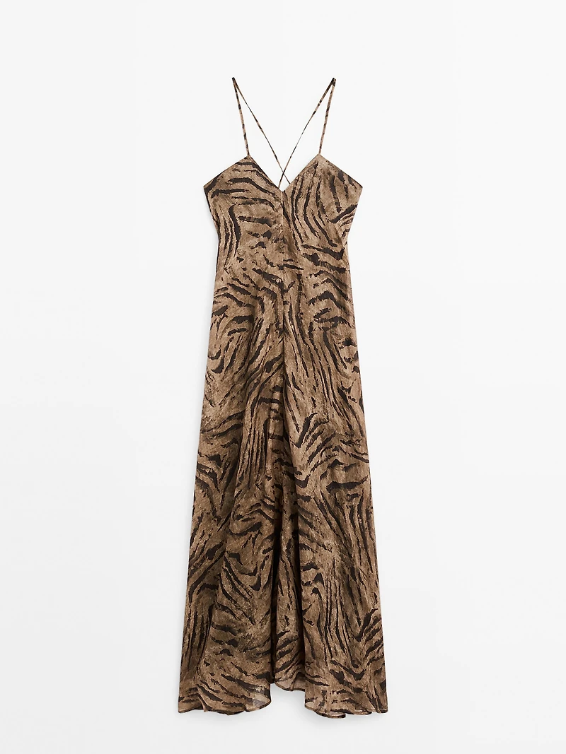Robe longue ramie à imprimé animal