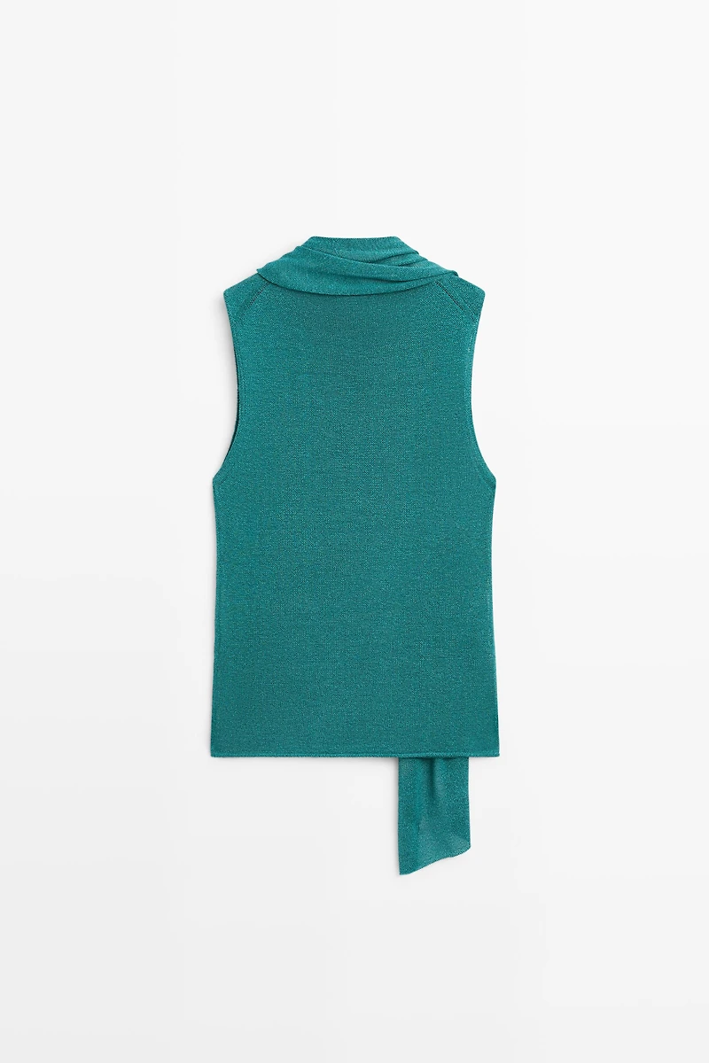 High neck top with scarf detail