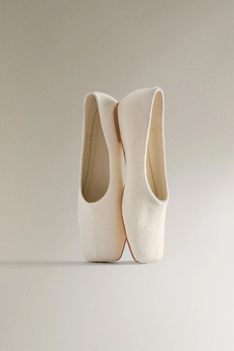 FAUX FUR LEATHER BALLET FLATS