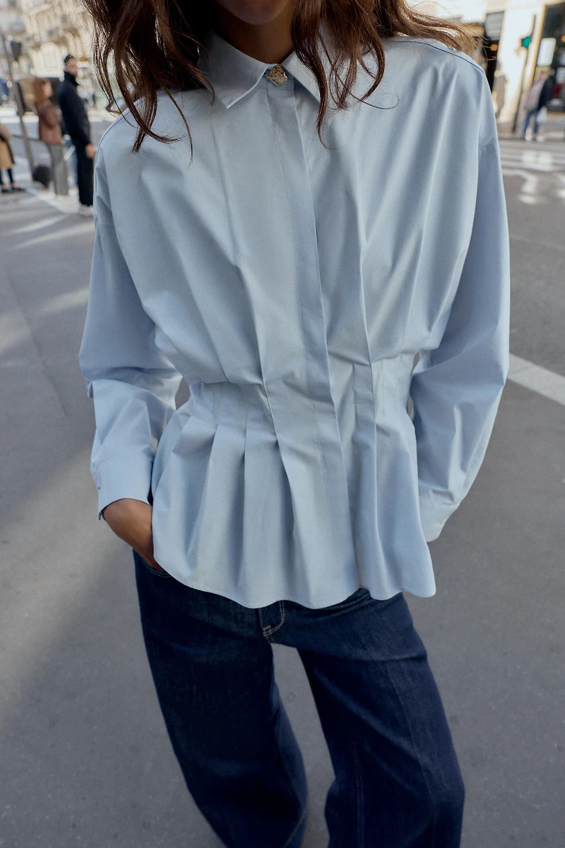 PLEATED POPLIN SHIRT