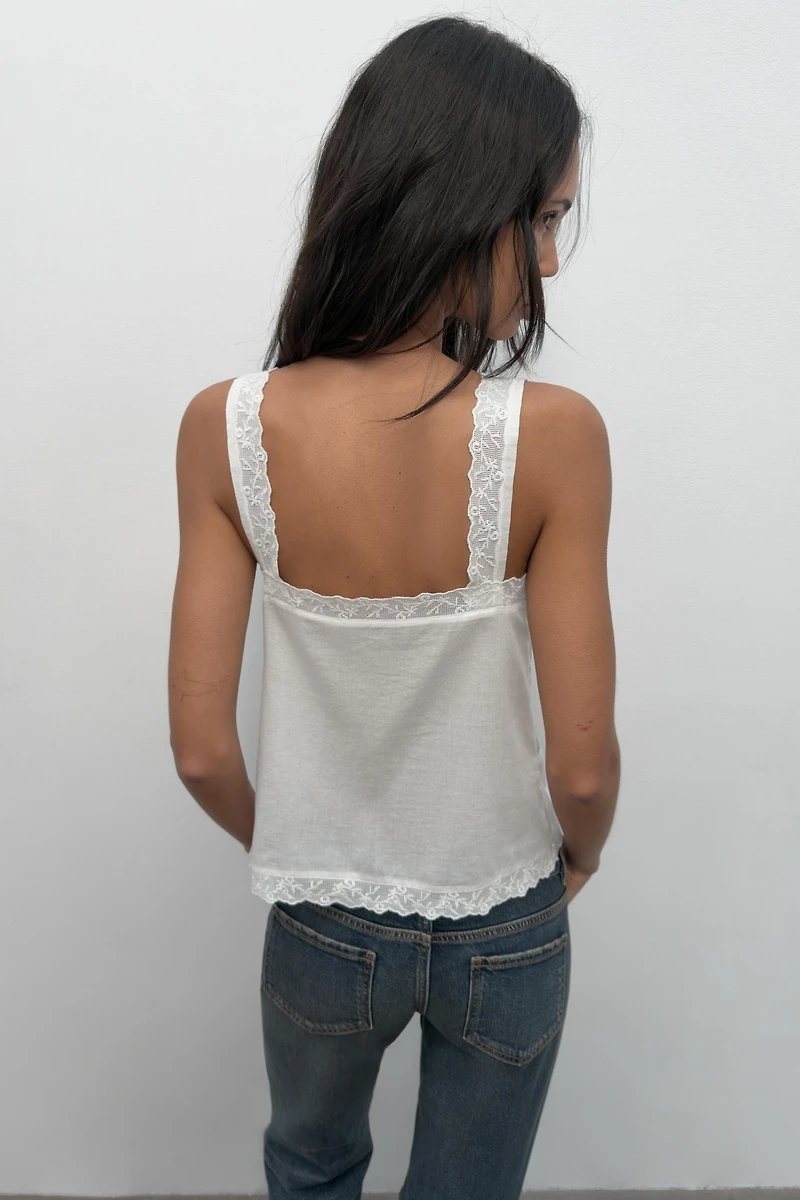 EMBROIDERED STRAP TOP