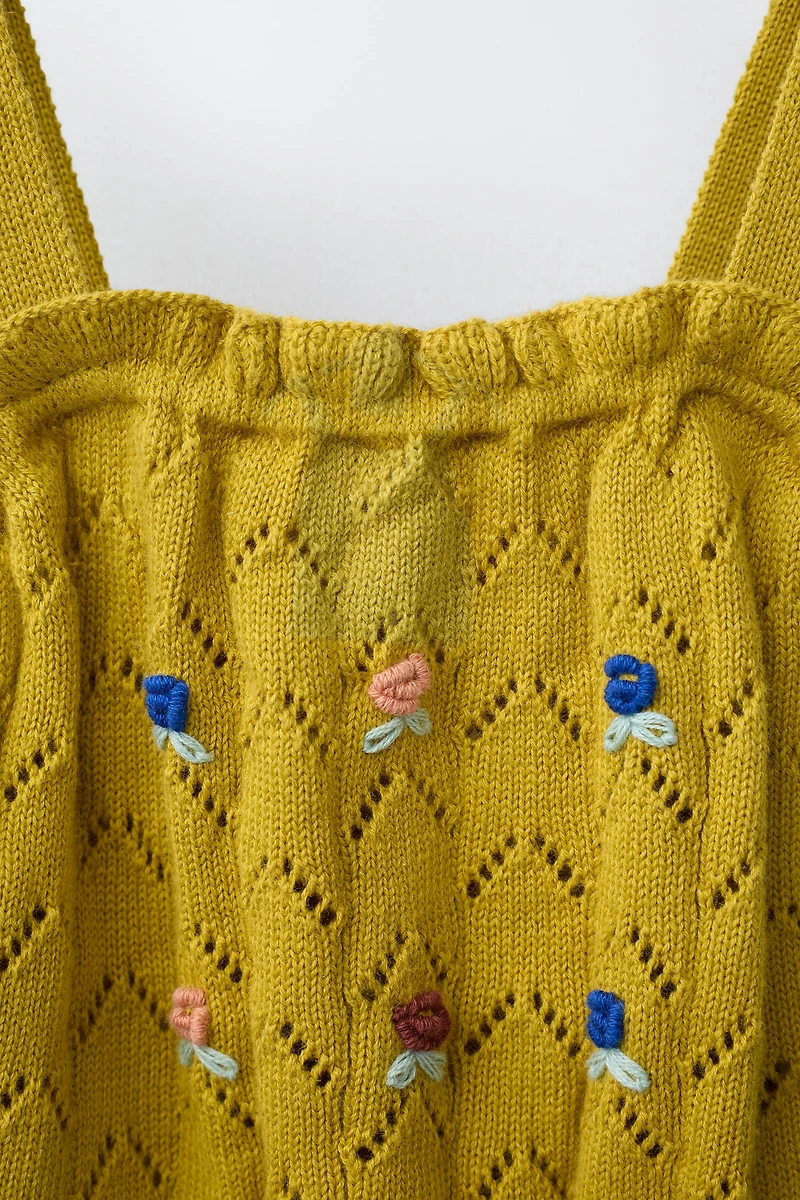 COTTON LINEN EMBROIDERED KNIT TOP