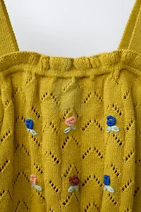 COTTON LINEN EMBROIDERED KNIT TOP