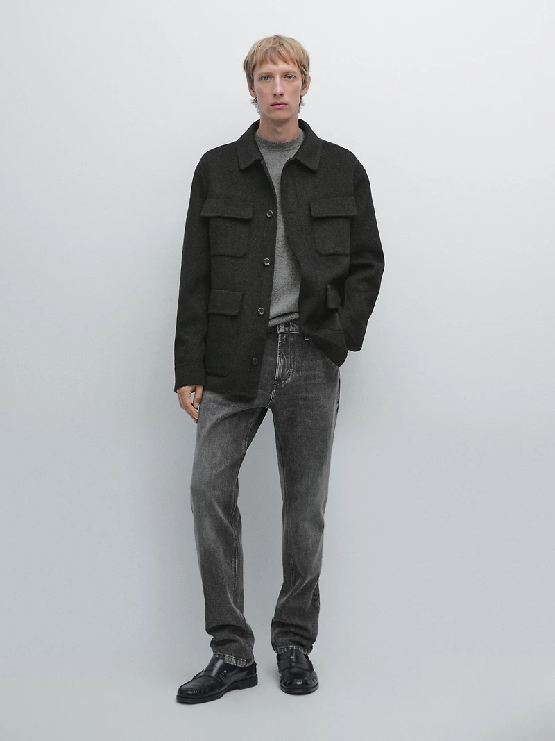 Wool blend jacket with pockets