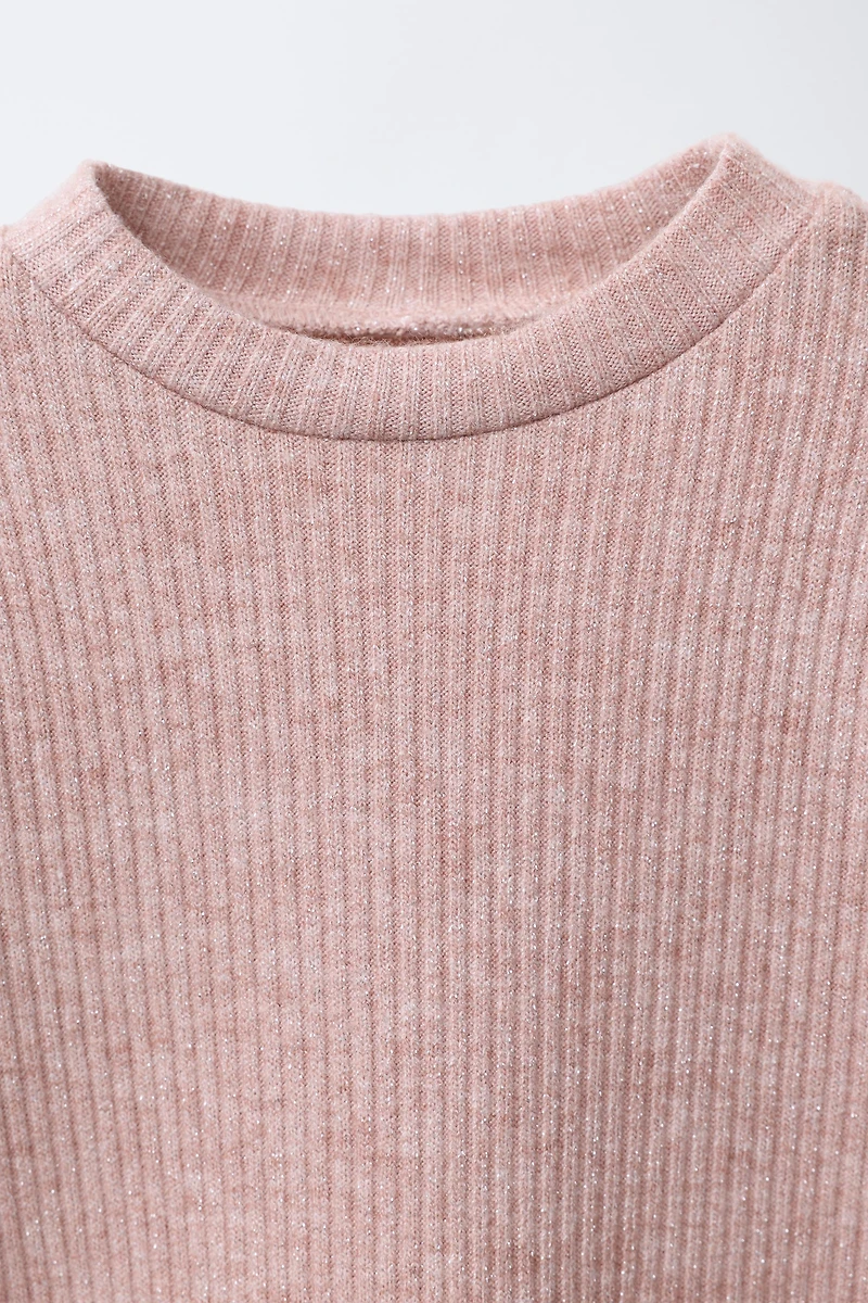 RIBBED SHIMMER BOW T-SHIRT