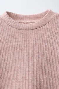 RIBBED SHIMMER BOW T-SHIRT