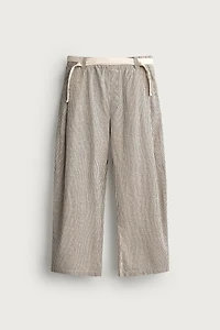 STRIPED WIDE FIT BELTED PANTS