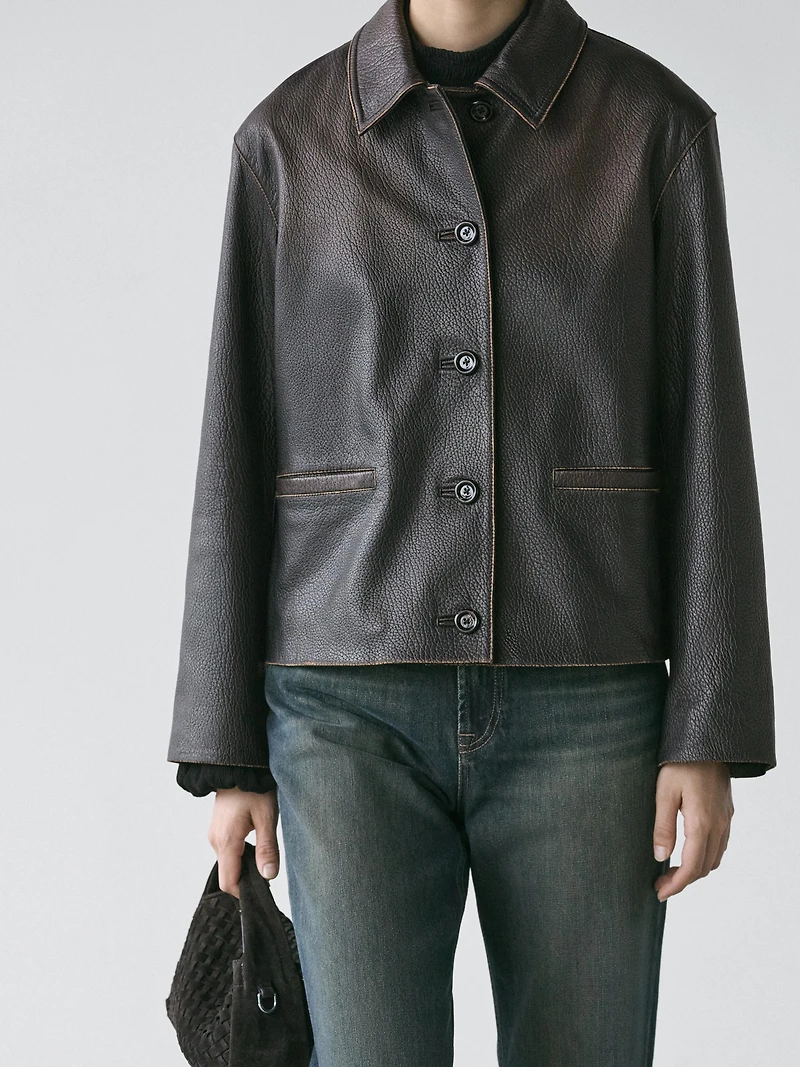 Short nappa leather jacket