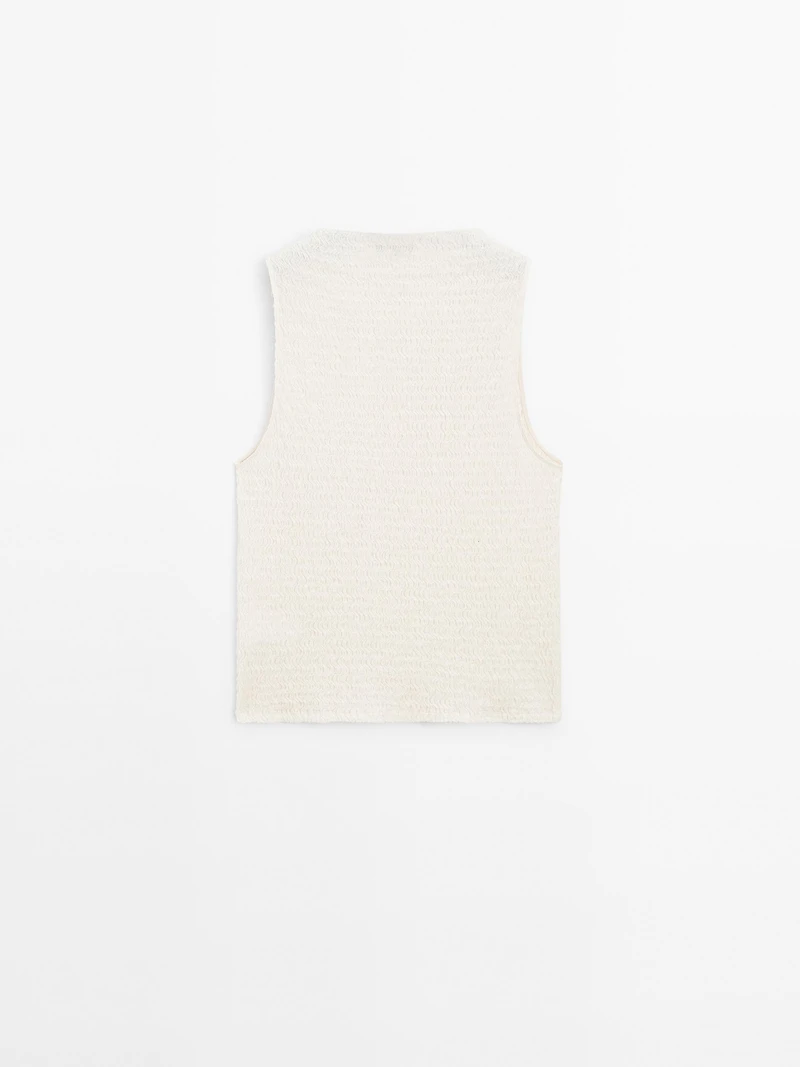 Textured cotton blend top