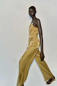 WRINKLE-LOOK STRAIGHT PANTS