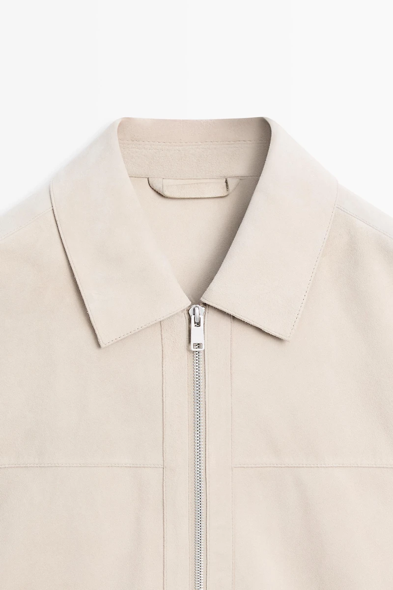 Veste à col en cuir finition daim