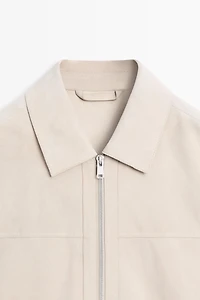 Veste à col en cuir finition daim