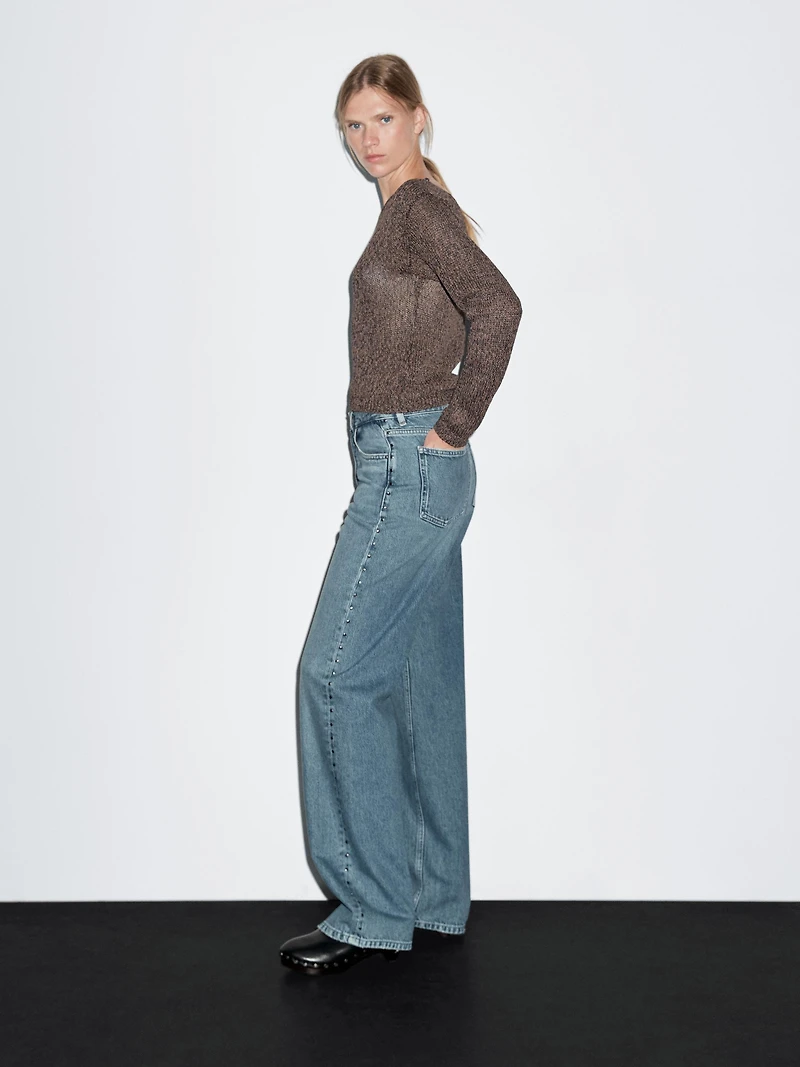 Mid-rise wide-leg jeans with studs