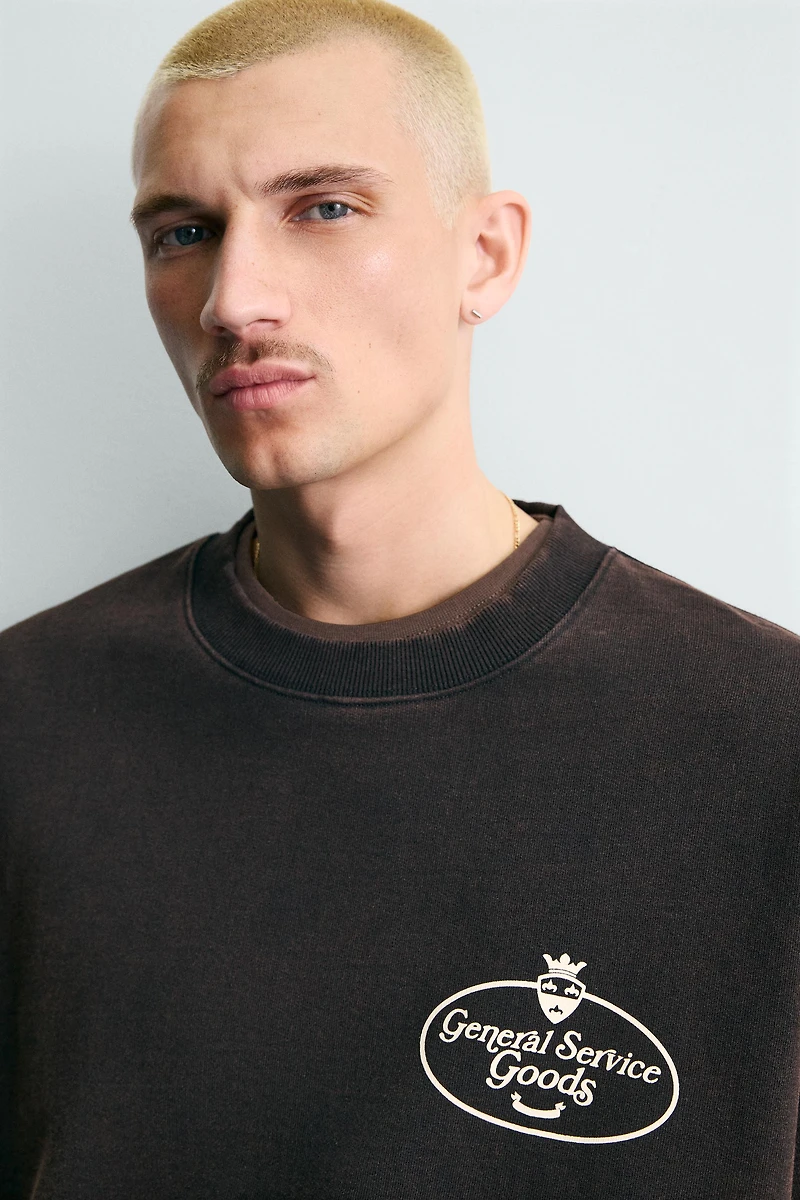 WASHED SWEATSHIRT WITH PRINTED TEXT