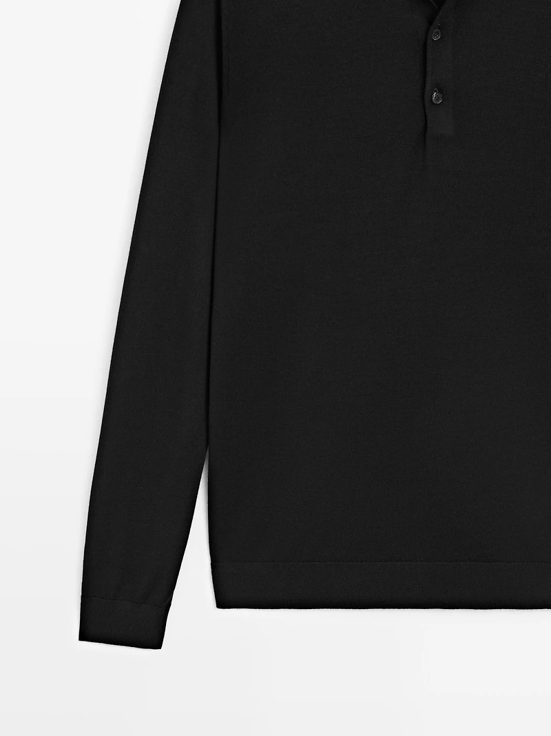 Wool knit sweater with polo collar