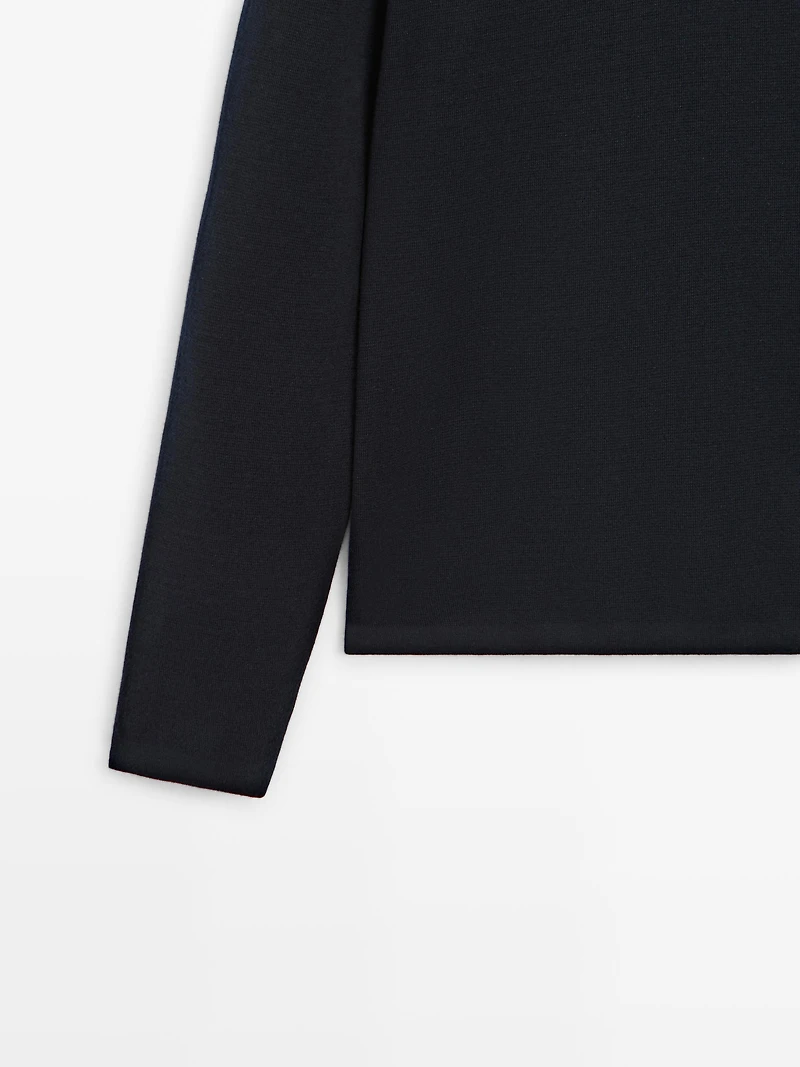 Pull polo en maille de laine et coton
