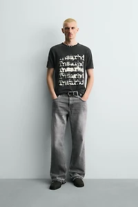WASHED PRINT KNIT T-SHIRT