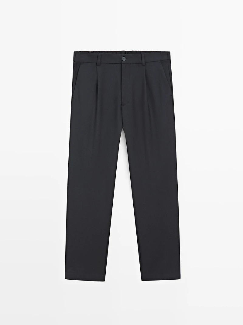 Relaxed fit darted wool blend trousers