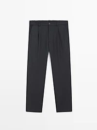 Relaxed fit darted wool blend trousers