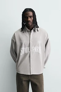 CONTRAST EMBROIDERY STRIPED SHIRT