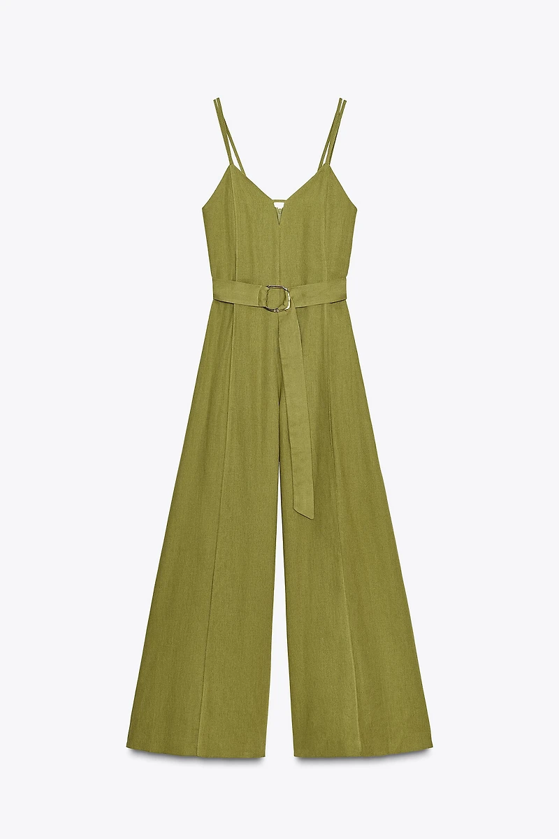 WIDE-LEG STRAPPY LINEN JUMPSUIT