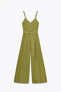 WIDE-LEG STRAPPY LINEN JUMPSUIT