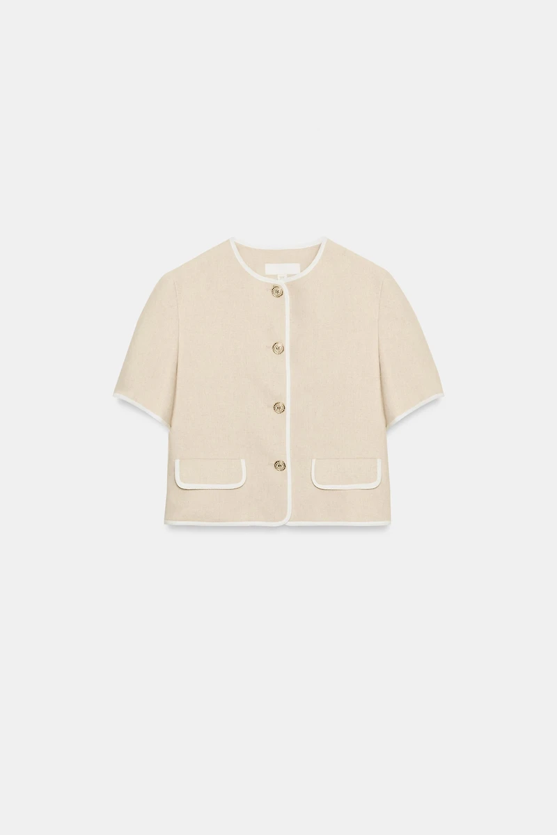 SHORT SLEEVE CONTRAST TRIM BLAZER