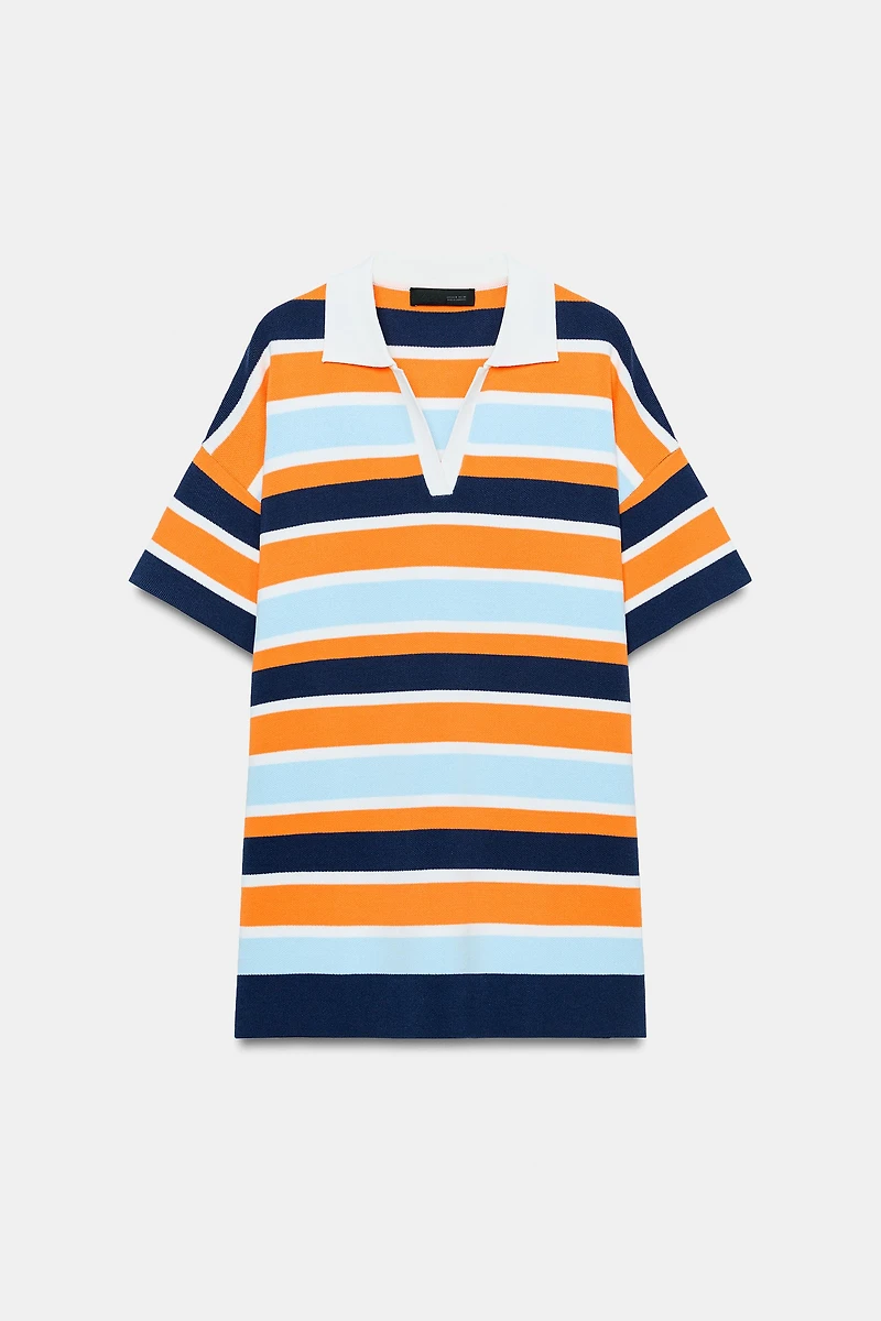 STRIPED KNIT POLO DRESS