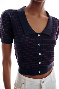 SHORT SLEEVE PETER PAN COLLAR CARDIGAN