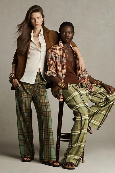 ZW COLLECTION CROP FLARE PLAID PANTS