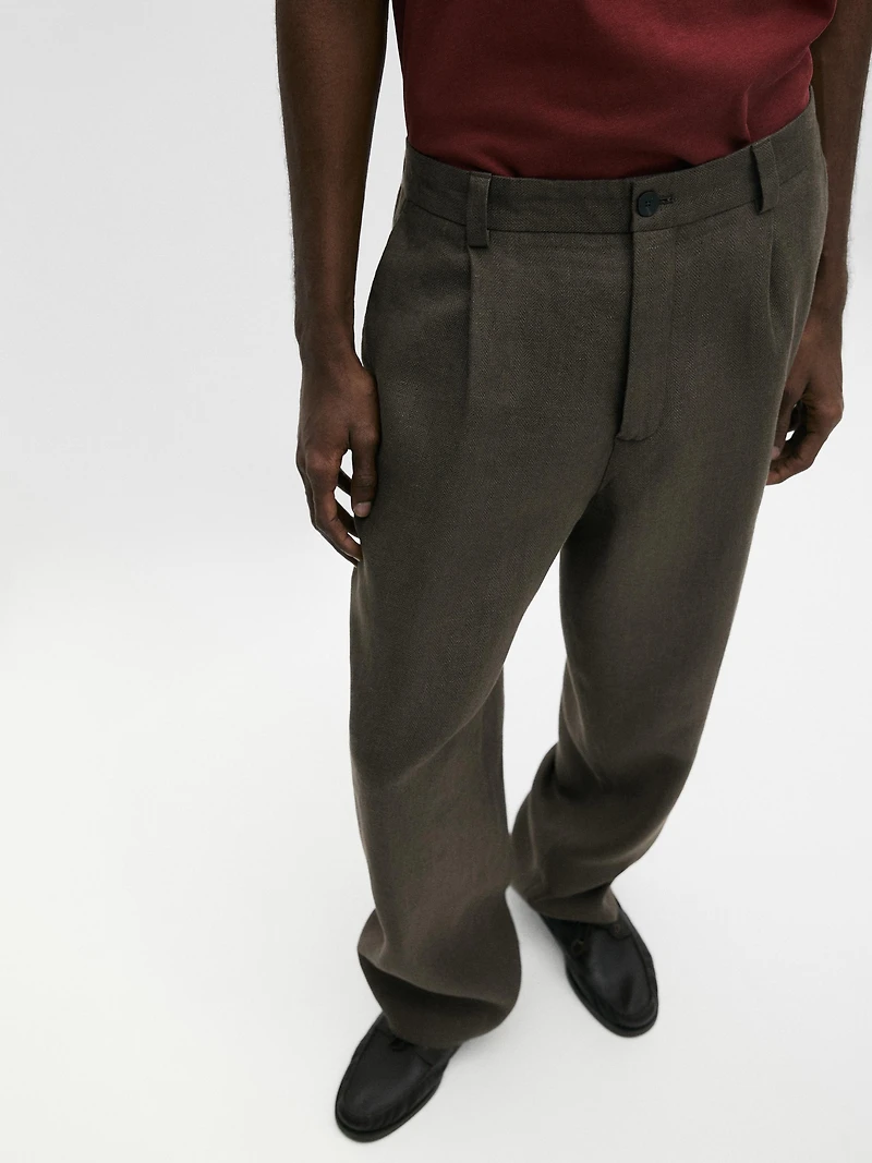 Linen trousers with herringbone detail