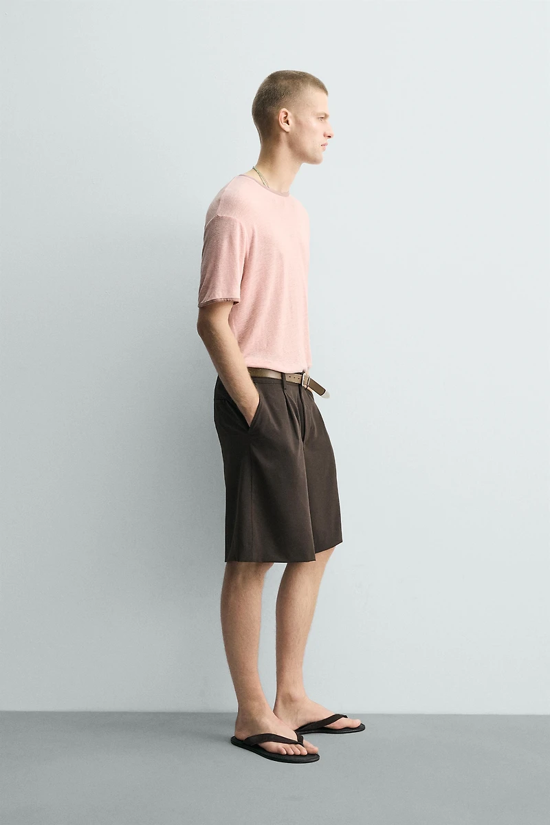 CONTRAST VISCOSE-LINEN BLEND T-SHIRT