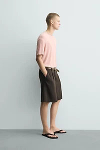 CONTRAST VISCOSE-LINEN BLEND T-SHIRT