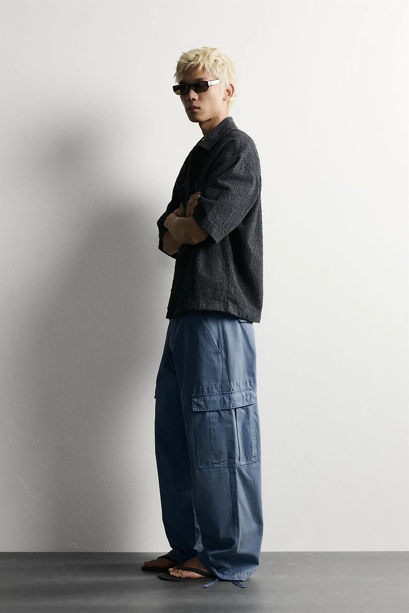 TEXTURED EMBROIDERED BOXY FIT OVERSHIRT