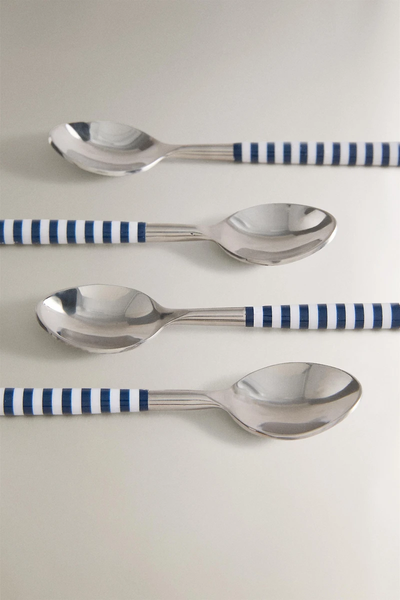 SET OF DESSERT SPOONS WITH STRIPED HANDLES (SET OF 4)