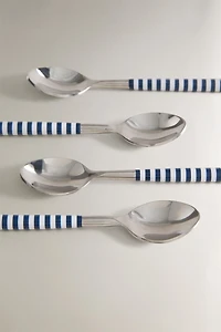 SET OF DESSERT SPOONS WITH STRIPED HANDLES (SET OF 4)
