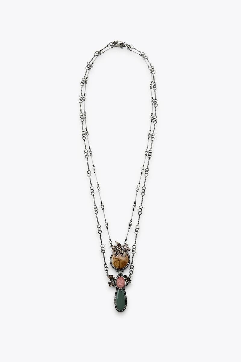 PACK OF 2 FLOWER AND STONE NECKLACES