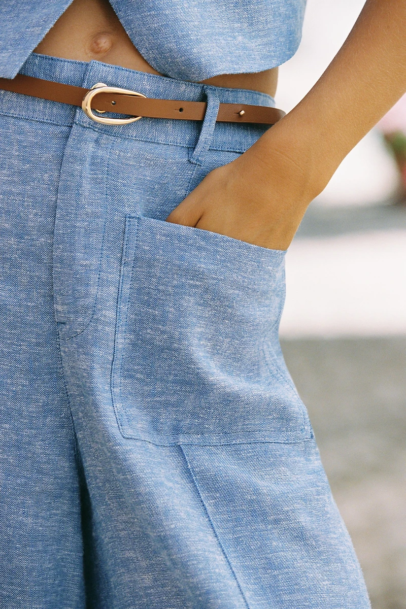 PANTALON CULOTTE CEINTURE AVEC LIN