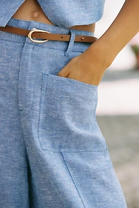 PANTALON CULOTTE CEINTURE AVEC LIN