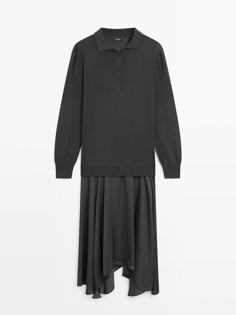 Contrast knit polo dress