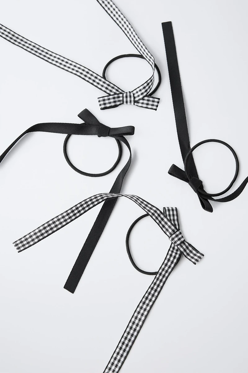 FOUR-PACK OF GINGHAM BOW HAIR TIES
