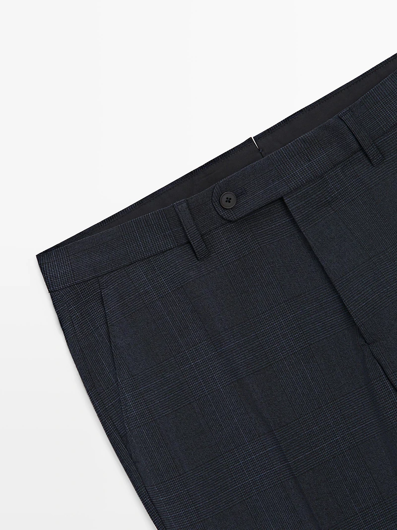 Cool wool blend check suit trousers