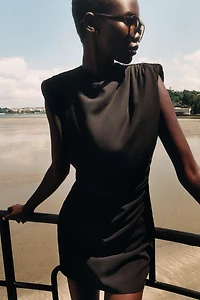 DRAPED MINI DRESS WITH SHOULDER PADS