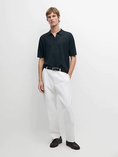Pull polo en lin à col V