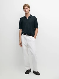 Pull polo en lin à col V