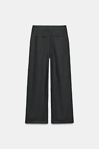 STRAIGHT LEG LINEN PANTS WITH LACE TRIM